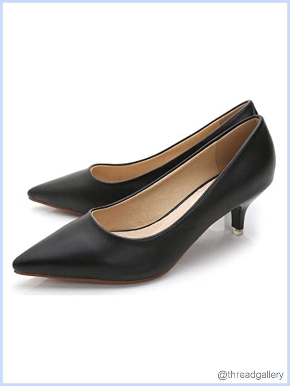 Women's Low Kitten Heel Pumps Faux Leather Pointed Toe Dress Shoes for Office